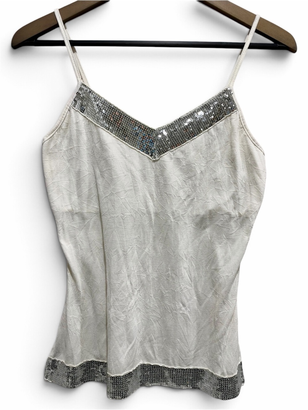 Y2K White Silver Sequin Cami Tank Top M McBling No Boundaries